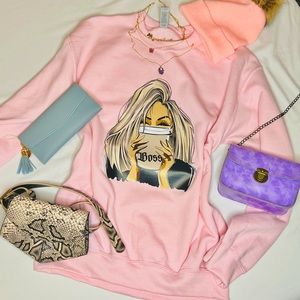Pink printed crewneck sweatshirt